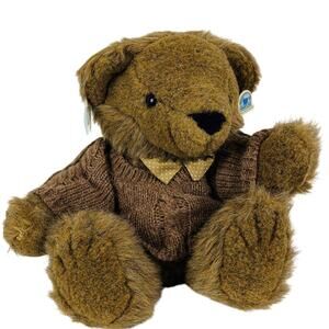 VTG 1985 Snuggables Blake Brown Bear Sweater Bow Tie 15" Stuffed Animal Plush‎
